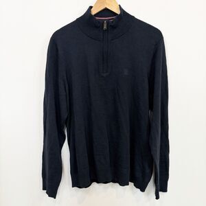 Fat Face Sweater Men's XL Navy Blue 1/4 Quarter Zip Pullover Office Preppy Wool